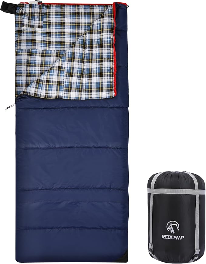 REDCAMP Cotton Flannel Sleeping Bag for Camping Backpacking, Adults Cold Weather Envelope Sleeping Bags with 2/3/4/6lbs Filling