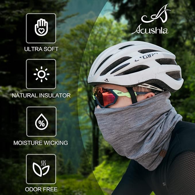 ACUSHLA 100% Merino Wool Neck Gaiter Ski Face Mask Scarf Neck Warmer for Men & Women All Weather