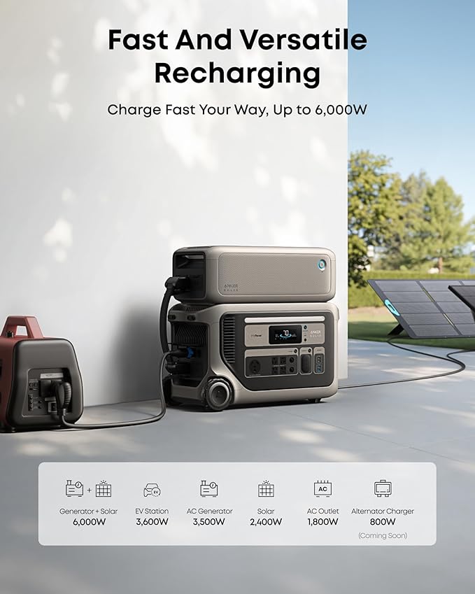 Anker SOLIX F3000 Portable Power Station and BP3000 Expansion Battery, 6kWh, 6,000W Recharging, Solar Generators for Home Use, For Power Outages, Camping, RVs, and Emergencies