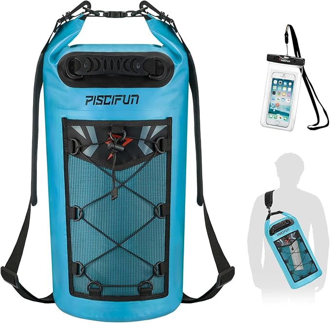 Piscifun Dry Bag, Waterproof Floating Backpack 5L/10L/20L/30L/40L with Waterproof Phone Case for Boating, Kayaking, Fishing