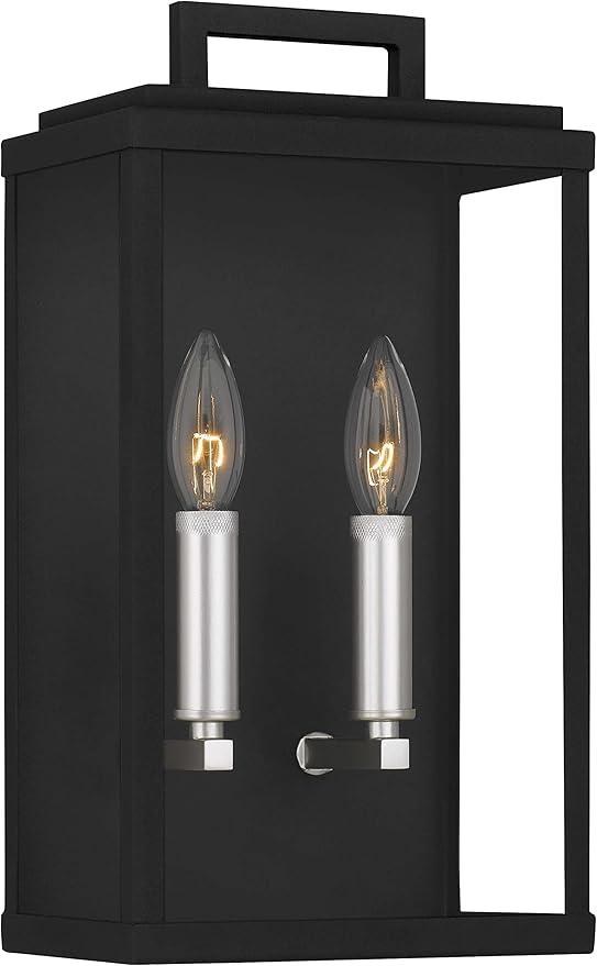 Eva Outdoor Wall 2-Lights Exterior Wall Lantern Fixtures with Clear Glass Shade, Matte Black Wall Sconce, Weather Resistant for for Entryway, Doorway, Corridor, Balcony and Porch