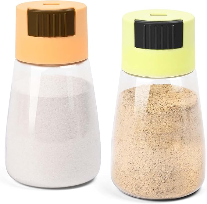 iNeibo Salt and Pepper Shakers Set, 2Pcs Plastic Salt Dispenser, Clear, with Squeezing Lid, Moisture Proof, Perfect for Cooking, Picnic, Outdoor BBQ, 1.2 Ounces for Easy Portability and Use