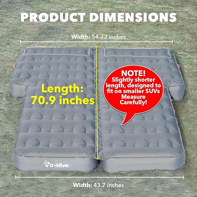 D-Hive SHORTENED LENGTH - Unbeatable Durability SUV Air Mattress for Car Camping, Durable Extra Thick 300D Oxford Fabric, Quick Easy Set-Up w/Electric Pump, Car Bed Mattress with Base Extenders 180 cm