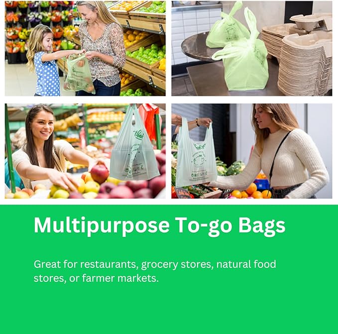(Large) OrangeBio Certified Home Compostable Shopping Bags, 200ct, 12"x 6" x 20" (Extra Thick), Hold 20 lbs, Thank You/Grocery/Take Out/T Shirt/To-Go Bags for Retail, Grocery Store