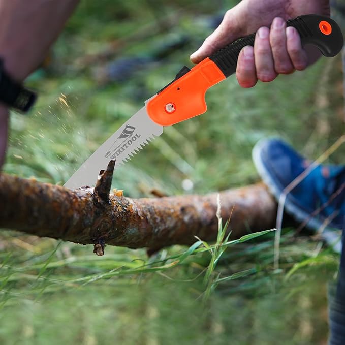 Folding Pruning Saw, Hand Held Design Jab Saw for Trimming Gardening Camping Hiking PVC Bone Cutting Wood, Portable Survival Foldable Saw with Rugged Blade(7") Ergonomic Non-Slip Handle Security Lock