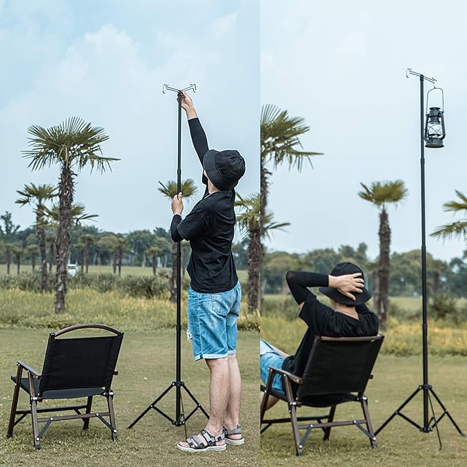OMUKY Telescopic Lantern Stand with Base Outdoor Camping Lamp Stand Pole Adjustable Lantern Pole (Silver)