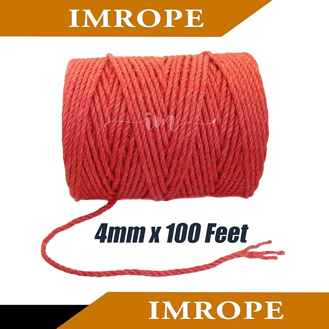 4mm x 100 Feet Red Jute Rope, Twine for Gardening Tomato Climbing Plant Tie Floristry Crafts Gift Wrapping Packing Decor
