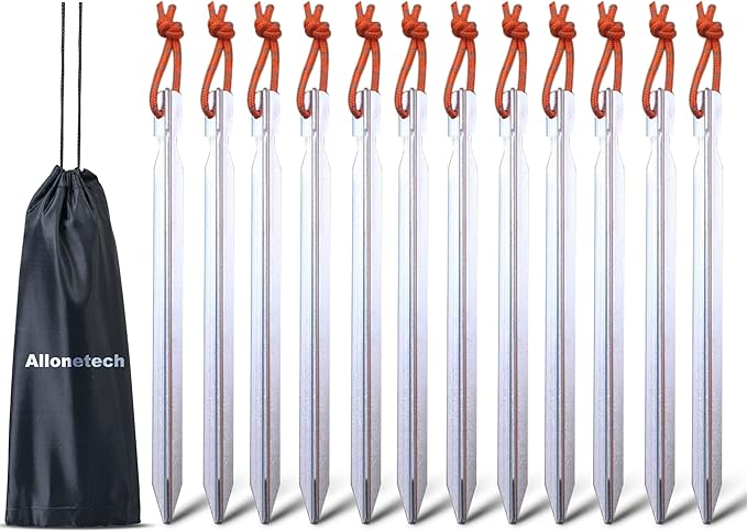 12 Pack Tent Stakes, 7075 Ground Metal Camping Aluminum Tent Pegs, Lightweight Tent Stakes Heavy Duty Spikes Camping Accessories