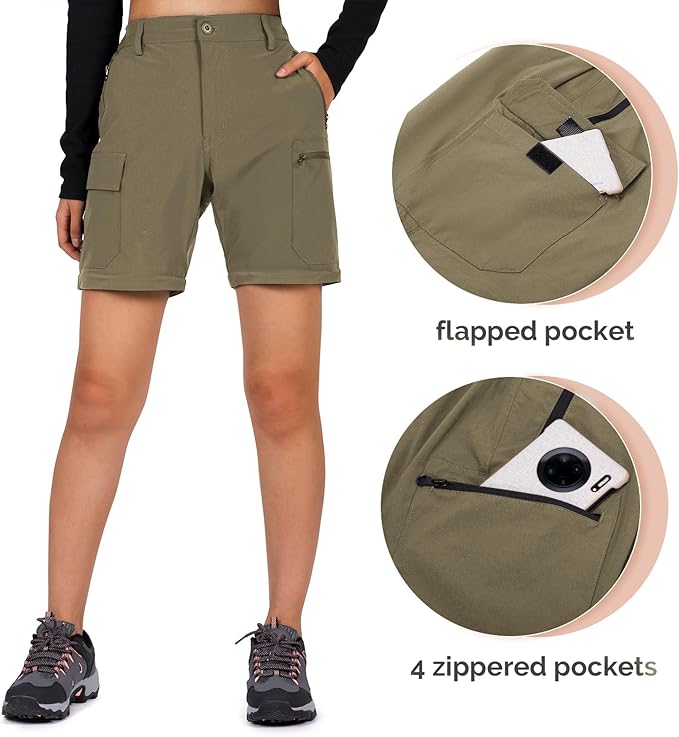 Cycorld Women's-Hiking-Pants-Convertible Quick-Dry-Stretch-Lightweight Zip-Off Outdoor Pants with 5 Deep Pockets