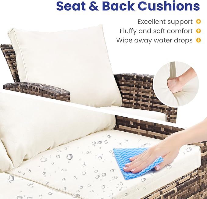 4 Piece Outdoor Patio Furniture Set,Wicker Conversation Sets Outdoor Sectional Patio Sofa Couch with Cushions & Coffee Table for Outside, Garden, Balcony, Porch,Yellow/Beige