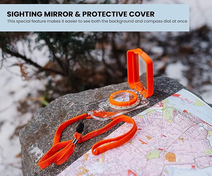 Boy Scout Sighting Compass - Adjustable Declination Mirror, Compass Base Plate, Orienteering & Hiking Navigation - Military Grade, Backpacking & Camping Tool