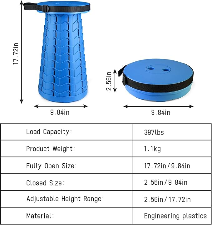 FoldingStool Colorful Stool Body Portable Collapsible Stool Seat Max Load Capacity 397lbs, Telescopic Folding Stools Retractable Stools for Adult Camping Hiking Travel Outdoor BBQ