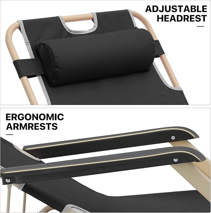 MoNiBloom Patio Folding Lounge Chair Set of 2 Outdoor Lawn Folding Lounge Reclining Lounger Chairs for Poolside Backyard Beach and Camping, 330lbs Capacity