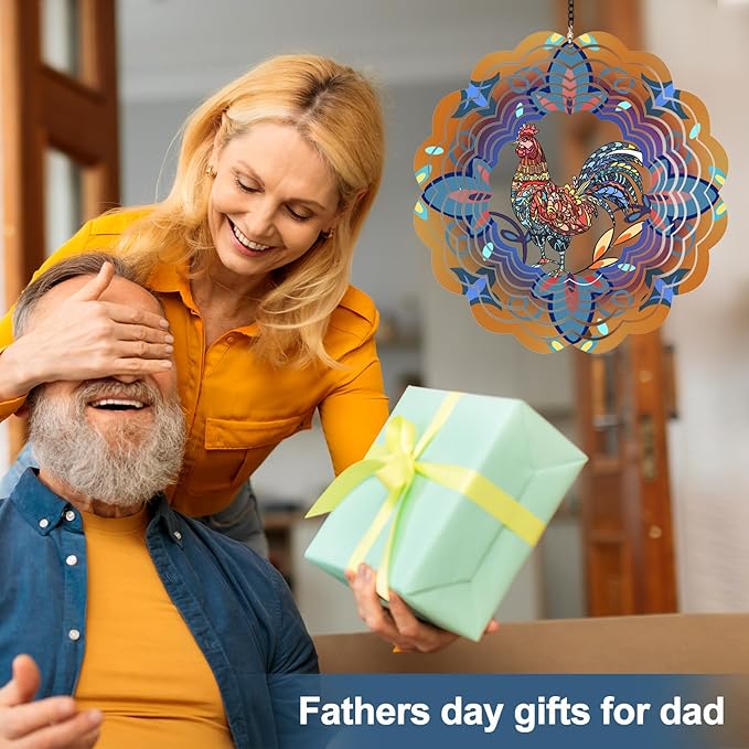 2 Pack Rooster Metal Wind Spinners - Chicken Gifts for Women Mom Grandma Wife, Hanging Wind Spinner for Outdoor & Indoor Decorations, 12 inch Wind Spinner for Christmas Thanksgiving Ornament Gifts