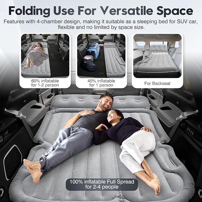 Shademax SUV Air Mattress Inflatable Car Air Mattress for Toyota 4runner RAV4, Jeep Wrangler, Ford Explorer Mattress Outdoor Travel Camping Car Bed with Built-in Pillow for SUV Trunk & Back Seat