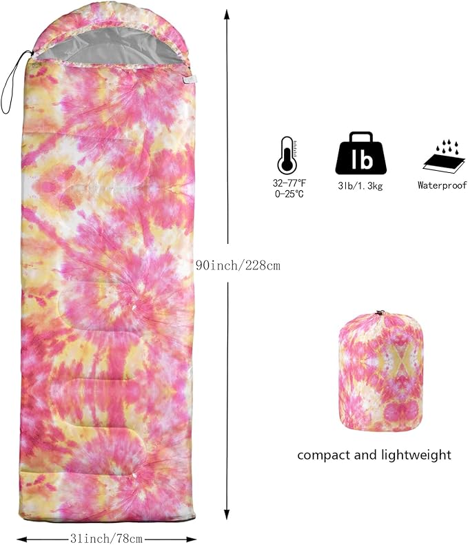 QOOMO Camping Sleeping Bags,3 Season Warm & Cool Weather,Lightweight,Waterproof Sleeping Bags for Adults & Kids,Traveling,and Outdoors,Camping Gear Equipment