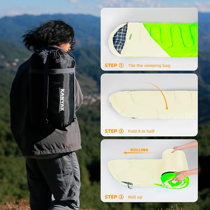 Camping Sleeping Bag, 32℉ Sleeping Bags for Adults Kids Teens Cold Weather Warm Sleeping Bag Winter for 3-4 Season Camping, Camping Gear Equipment, Traveling, and Outdoors