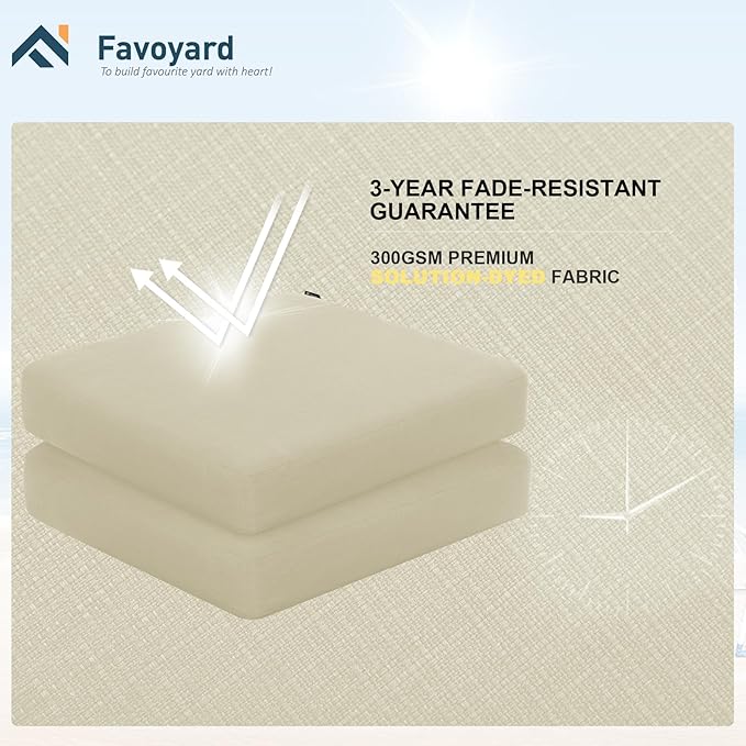 Favoyard Outdoor Chair Cushion 16 x 17 x 3 Inch Rainproof & 3-Year Fade Resistant Patio Furniture Cushions with Removable Cover and Adjustable Ties for Garden Sofa Couch Pads Set of 2, Beige