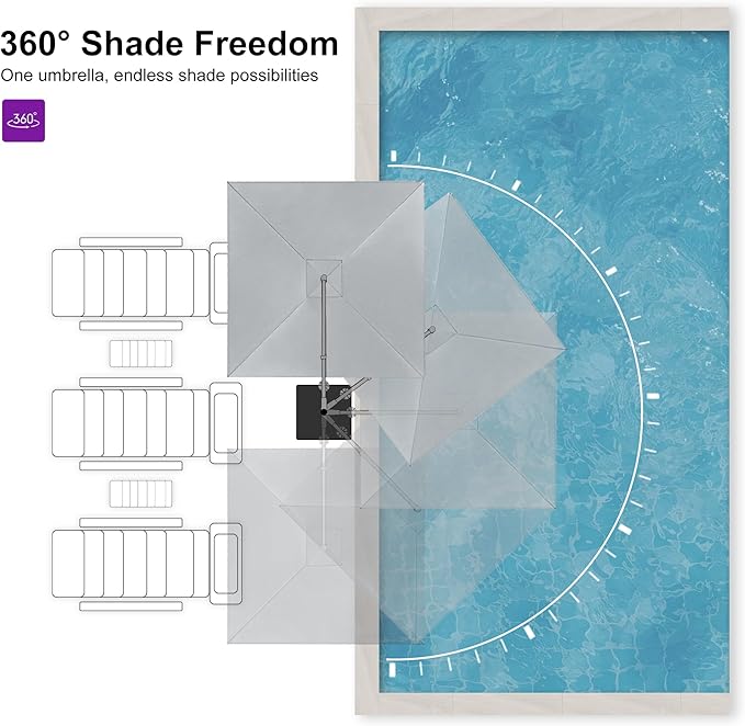 PURPLE LEAF 10 FT Cantilever Patio Umbrella Outdoor Aluminum Offset Square Umbrella with 3 Years Fade Resistance Recycled Fabric and 360-degree Rotation for Deck Pool Garden, Pebble Grey