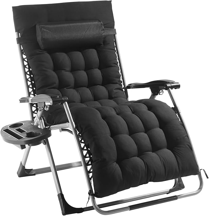 VEVOR Zero Gravity Chair, 33 inch Zero Gravity Recliner Lounge Chair for Indoor and Outdoor, Adjustable Anti Gravity Chair with Cushion, Headrest, Footrest, and Cupholder, 500 lbs, Black