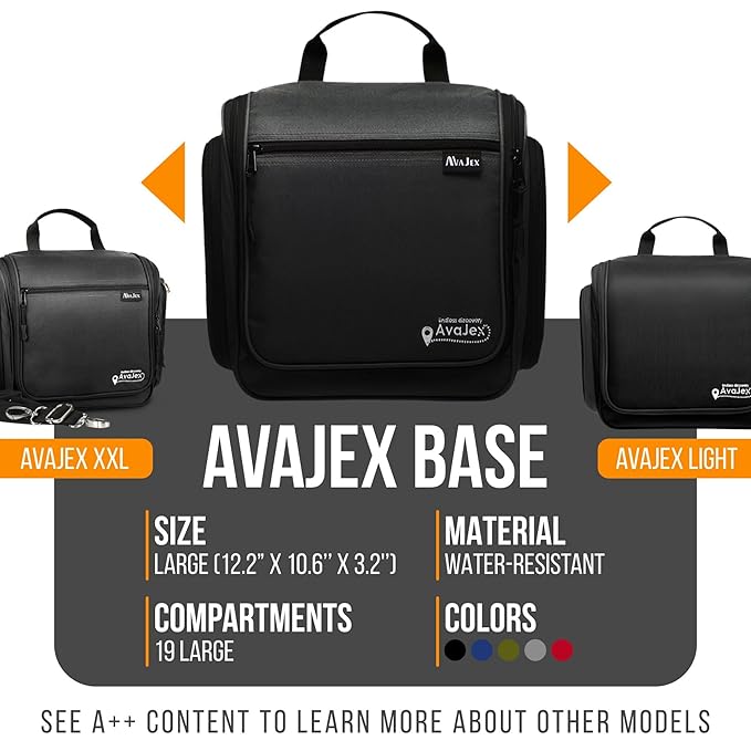 Travel Toiletry Bag for Men and Women - Large Hanging Toiletry Organizer - Waterproof Hygiene Bag with Metal XXL Swivel Hook, with Sturdy Zippers and 19 Compartments for Toiletries, Makeup, Cosmetics