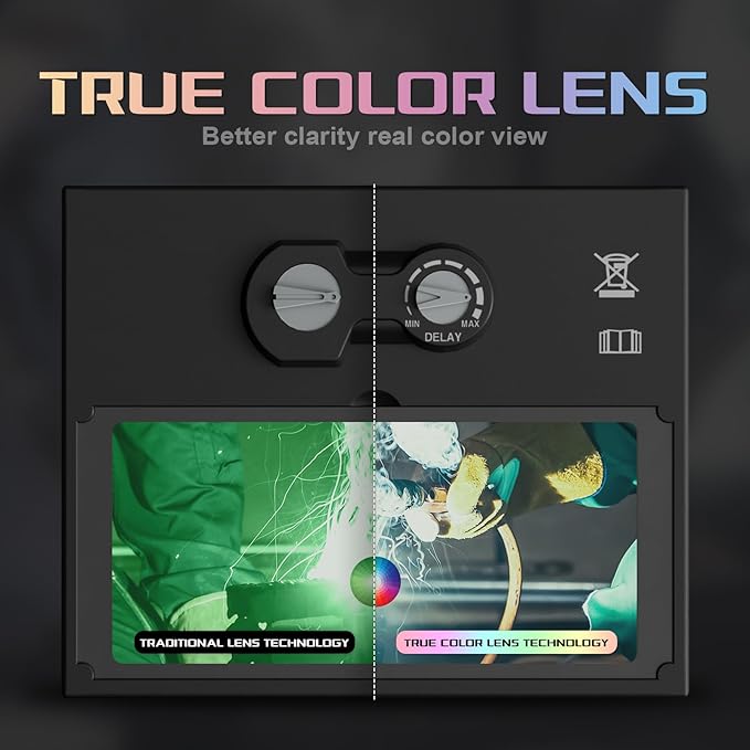 1/1/1/1 Large Viewing Auto Darkening Welding Helmet True Color Solar Powered Weld Hood Wide Shade 4/8.5-12.5 for TIG MIG Arc LYG 850BS