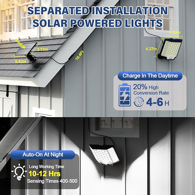 Solar Flood Lights Outdoor Waterproof, 2-Pack 186 LED Solar Wall Light Outside 2500LM, 3 Modes Remote Control with Motion Sensor, Dusk to Dawn Luces Solares, IP65 for Yard, Patio, Garden, Garage