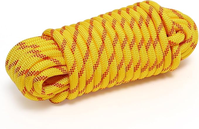 Arborist Rope, 1/2 Inch x 50 Feet Double Braided Climbing Rope Polyester for Outdoor, Climbing, Hiking, Swing, Tree Work, Halyard, Sailing（Yellow）