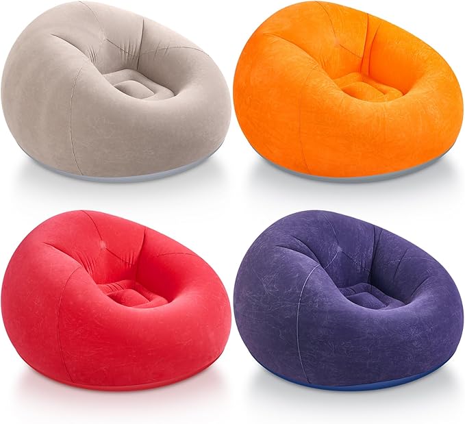Realspring Inflatable Bean Bag Chairs Outdoor Blow up Camping Chairs Inflatable Lazy Sofa Folding Portable Bean Bag Loungers Couch for Movie Night(Brown, Red, Blue, Orange,4 Pcs)