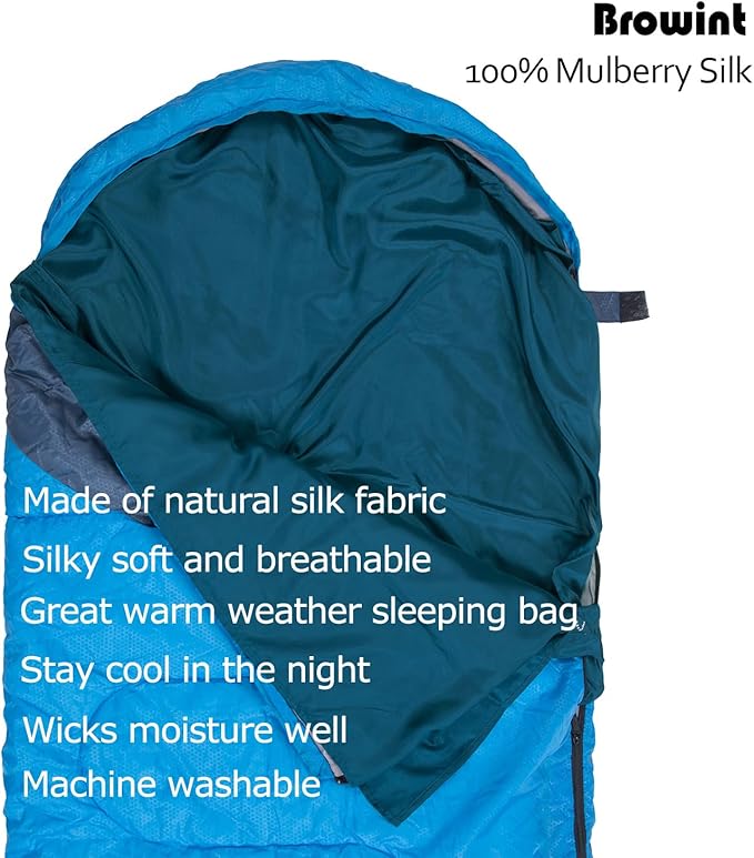 BROWINT Silk Sleeping Bag Liner, Silk Sleep Sack, Extra Wide 87"x43", Lightweight Travel Sheet for Hotels, More Colors for Option, Reinforced Gussets