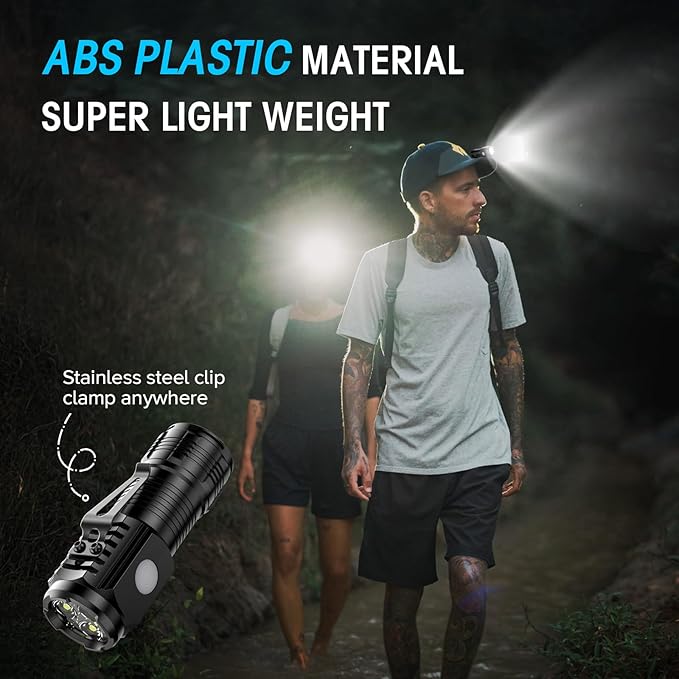 LETMY Rechargeable Mini Flashlights with Magnetic Base, 4 Pack Bright 3 LED Flash Lights, Small EDC Flashlight with Belt Clip, 4 Lighting Modes Portable Rechargeable Flashlights for Camping Home