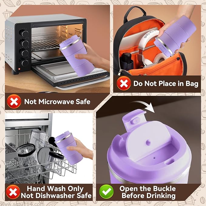 17OZ Travel Coffee Mug Insulated Coffee Cup with Spill Leak Proof Lid, Portable Stainless Steel Tumbler Reusable Hot and Cold Water Mug for Car, Daily, Camping- Purple