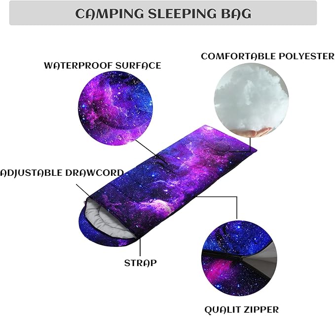 Sleeping Bags for Adults Youth Kids,3D Printing Camping Sleeping Bag for Girls Boys Lightweight Waterproof Cold/Warm Weather Sleeping Bag for 3 Seasons
