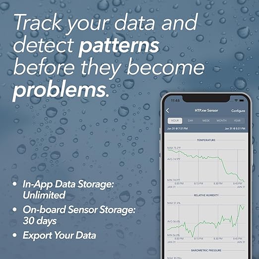 HTP.xw Smart Temperature Sensor & Humidity Sensor - Bluetooth Thermometer, Barometer, & Hygrometer with App Monitoring - Premium Barometric Pressure Gauge, Temperature and Humidity Monitor