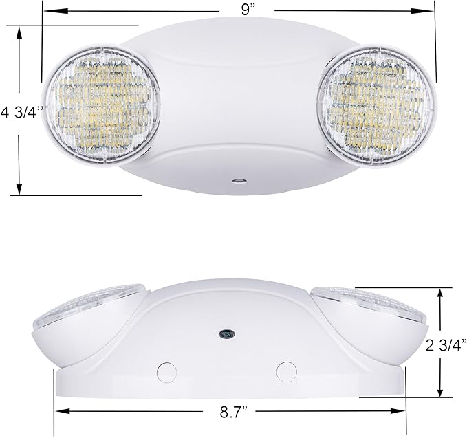 LIT-PaTH LED Emergency Lighting Fixtures with 2 LED Bug Eye Heads and Back Up Batteries- US Standard Exit Light, UL 924 and CEC Qualified, 120/277 Voltage, White, 12-Pack