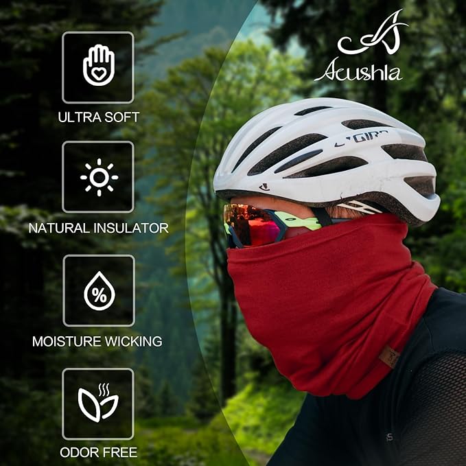 ACUSHLA 100% Merino Wool Neck Gaiter Ski Face Mask Scarf Neck Warmer for Men & Women All Weather