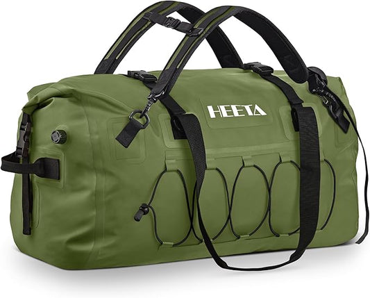 HEETA Waterproof Duffel Bag Motorcycle Dry Bag Backpack, 60L/80L Extra Large Rolltop Travel Duffle Bags with Straps & Handles for Kayaking Rafting Boating Canoeing Camping Gym Beach Cruise Ship
