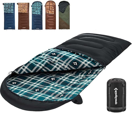 KingCamp Sleeping Bag for Adults, Cold Weather & Warm XL Big and Tall Flannel Sleeping Bags with Compression Sack Portable Waterproof Essentials Gear Accessories for Outdoor Camping