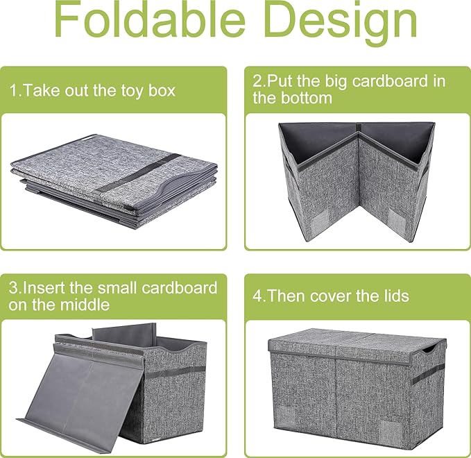 Toy Box Chest, Collapsible Sturdy Storage Bins with Lids, Extra Large Kids Toy Storage Organizer Boxes Bins Baskets for Kids, Boys, Girls, Nursery Room, Playroom, Closet (Linen Gray)