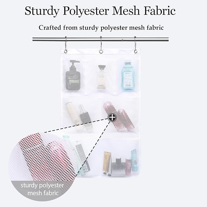Hanging Mesh Shower Caddy for Bathroom - Quick Drying Portable Shower Organizer with Multiple Pockets for Soap,Shampoo and Cruise Ship Essentials Saving Bathroom Storage,White,2 Pack