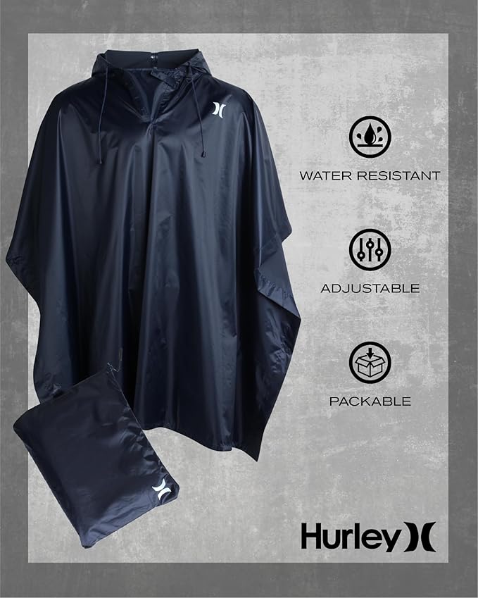 Hurley Ponchos Adult - Waterproof Rain Ponchos for Adults, Lightweight Packable Rain Poncho for Hiking, Camping & Emergency