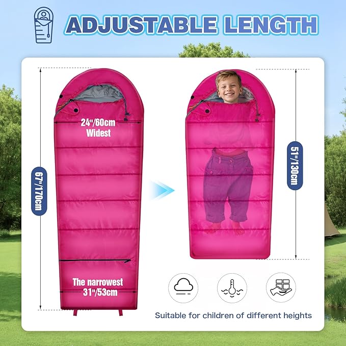 REDCAMP Kids Mummy Ultra Lightweight Sleeping Bag for Backpacking, Comfort for Warm Weather, with Compression Sack