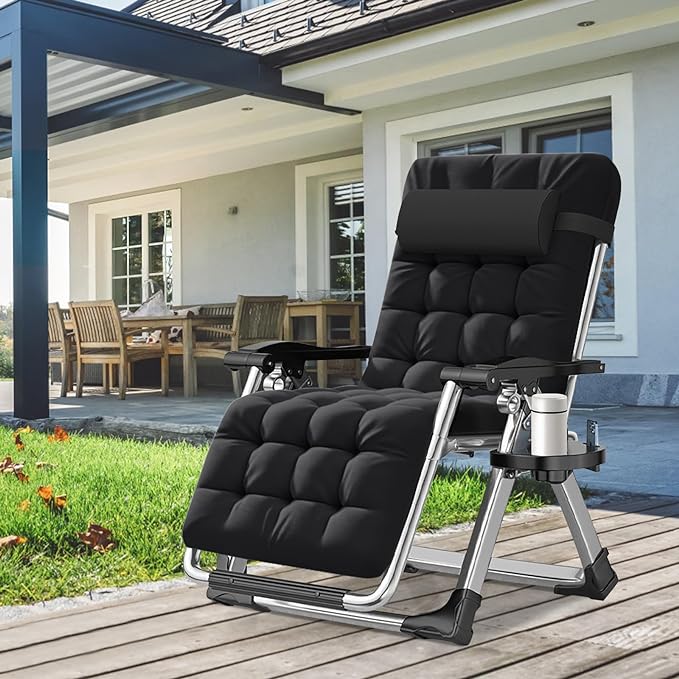 ABORON Zero Gravity Chair,Premium Outdoor Lawn Folding Lounge Chairs,Sturdy Adjustable Reclining Patio Chairs with Removable Cushion,Headrest & Tray