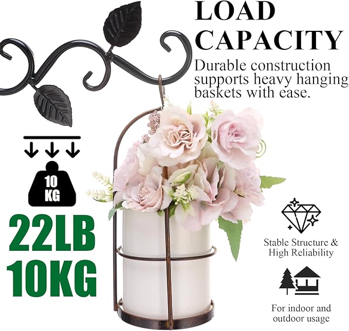 Fashion&cool 4 Pack Plant Hanging Bracket, Wall Mount Plant Hanger Outdoor Indoor, Decorative Hanging Plant Bracket Hooks for Planter Flower Bird Feeder Lanterns Wind Chimes with Screws