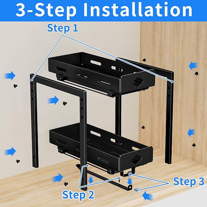 Pull Out Spice Rack Organizer, 2-Tier Vertical Spice Rack, Height Adjustable for Kitchen Cabinet (5.3''Wx10.8''Dx9.2''H, Metal Black)