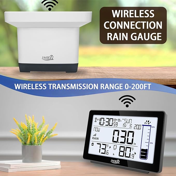 Wireless Rain Gauge Outdoor, Digital Rain Gauge Outdoors Best Rated with Thermometer,Accurate Self-Emptying Rain Measure Gauge for Garden,Remote Electronic Rain Meter,Freeze Proof Rainfall Measurer