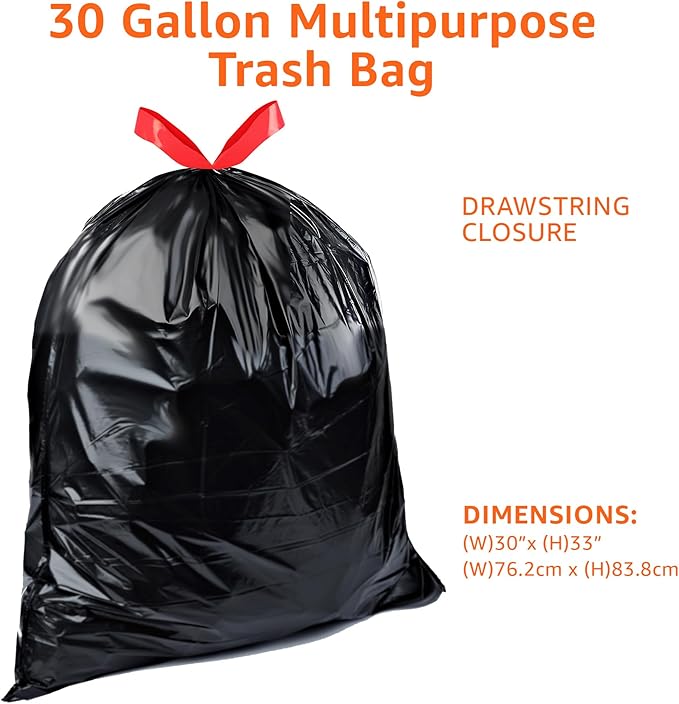 Amazon Basics Multipurpose Drawstring Trash Bags, 30 Gallon, 50 Count (Previously Solimo) (Pack of 2)