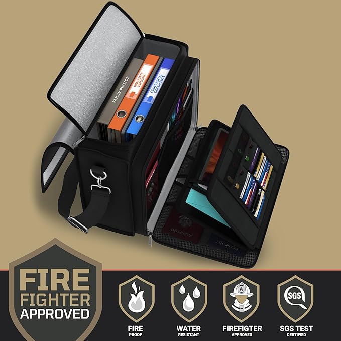 FIRESHIELD PRO Fireproof Document Bag – Portable Briefcase with Shoulder Strap, Tablet, Laptop & Card Organizer – Water Resistant, Multi-Pocket Storage for Travel, Home or Office – 17" x 12.5" x 7.2"