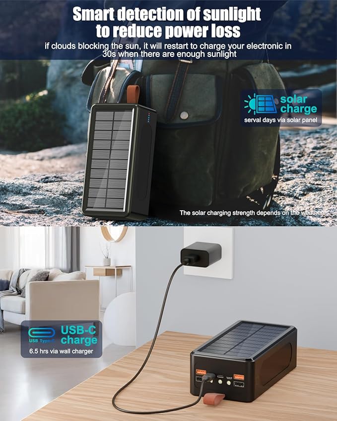 90000mAh Power Bank 35W Fast Charging with Solar Charger - High Capacity Wireless Charger Power Bank for Camping, Travel, Emergencies, Tech Devices | 7-Port PD/USB-C, LED Flashlight