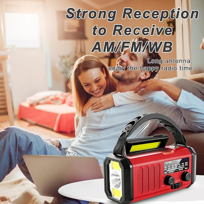 Hand Crank Emergency Radio, 10000mAh/37000mWh Solar Powered AM/FM/NOAA Weather Radio with Multi-Function LED Flashlight and Cell Phone Charger for Indoor/Outdoor Emergencies